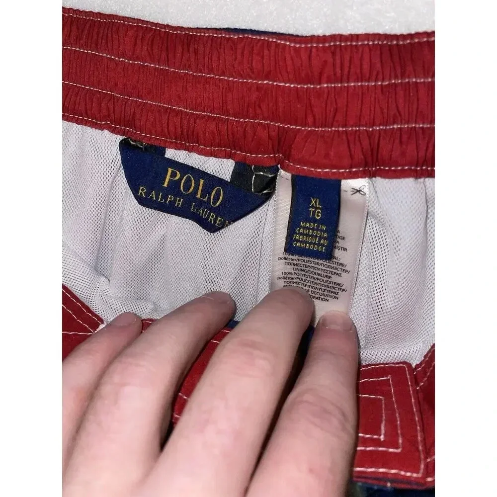 Polo Ralph Lauren Lined Swim‎ Trunks Mens XL Tie Dye Ombré Red White Blue USA